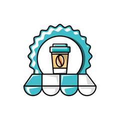 seal with coffee in container plastic and parasol