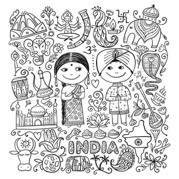 Indian lifestyle. Coloring page for your design