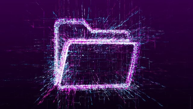 Digital animation of file storage mark. Folder in the virtual space of the future.