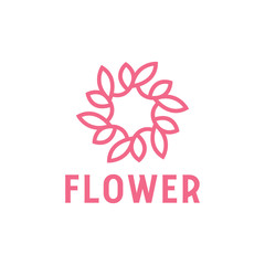 Fototapeta na wymiar Pink Flower Logotype. Cosmetic And Spa. Classic And Line. Modern Fashion. Floral And Leaf Vector Logo Icon Symbol.
