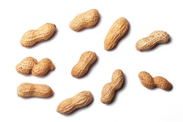 Peanuts in shells isolated on white.