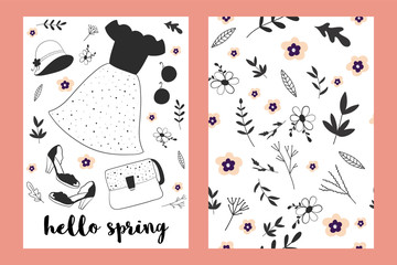 Vintage fashion clothes hand drawn vector print. Illustrations for  cards, posters, cards, t-shirts, book, textile.