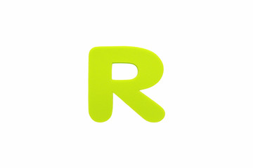 Alphabet letter R symbol of sponge rubber isolated over white background.