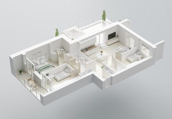 Fototapeta na wymiar 3D Floor plan of a home, 3D illustration. Open concept living apartment layout