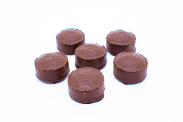 chocolate covered pismaniye on white background. Chocolate Candy Pismaniye. Turkish dessert. Cotton Candy Pismaniye Turkish sweet.