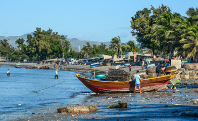 Fototapeta na wymiar Fishing boats on sea in Nha Trang, Vietnam