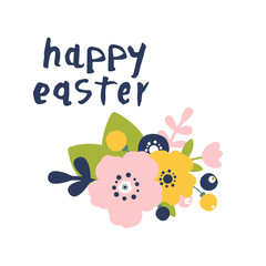 Obraz na płótnie Canvas Vector illustration of Happy Easter text. Flat design spring banner of modern calligraphy style. Vector Easter poster background template