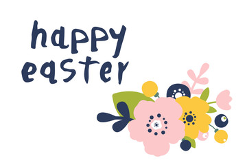 Vector illustration of Happy Easter text. Flat design spring banner of modern calligraphy style. Vector Easter poster background template