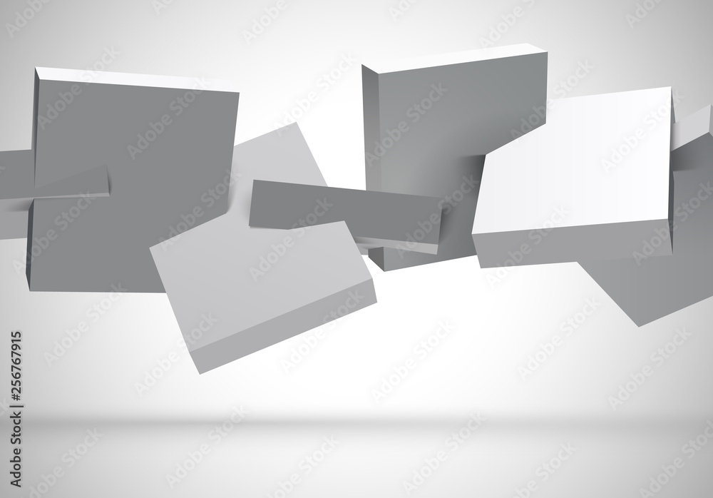 Poster abstract 3d background with white cubes in motion