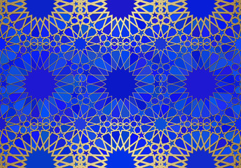 Abstract background with islamic ornament, arabic geometric texture. Golden lined tiled motif.