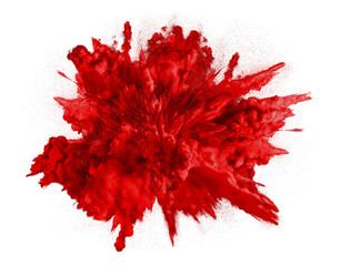Explosion of red colored powder on white background - Image 