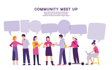 community meet up vector illustration, brainstorming teamwork together concept