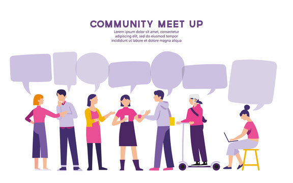 community meet up vector illustration, brainstorming teamwork together concept