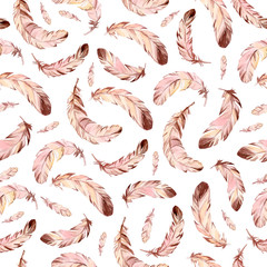 watercolor seamless pattern  feather, boho style