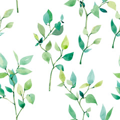 Hand painted watercolor seamless pattern branches elements