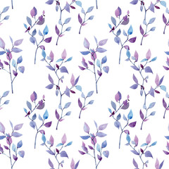 Hand painted watercolor seamless pattern cold branches elements