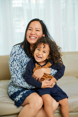 Joyful mother and son