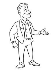 Man businessman greeting smile hand gesture cartoon illustration isolated image