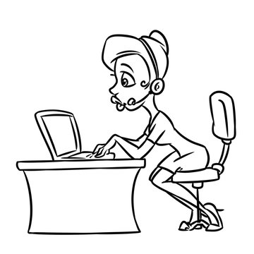 Girl secretary operator phone call cartoon illustration isolated image