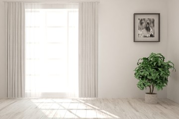 White minimalist empty room. Scandinavian interior design. 3D illustration