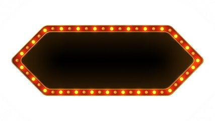 arrow marquee light board sign retro on white background. 3d rendering