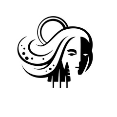 An animated image of nature, the goddess symbol of harmony with the world. Natural water logo, vector silhouette sign