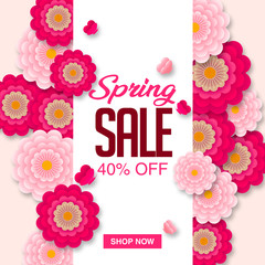 Spring sale Promotional background with colorful flower and butterfly for spring offer 40% off.