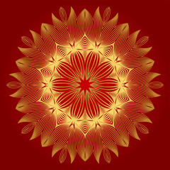 Ornamental Arabic Pattern With Mandala. Vintage Vector For Print Or Web Design. Invitation, Wedding Card, National Design. Luxury red gold color