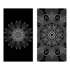 Design Vintage Cards With Floral Mandala Pattern And Ornaments. Vector Illustatration. The Front And Rear Side. Black silver color