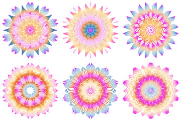 Fototapeta na wymiar Set of Floral Color Mandala. Arabic, Indian, Motifs. Vector Illustration. Rainbow color