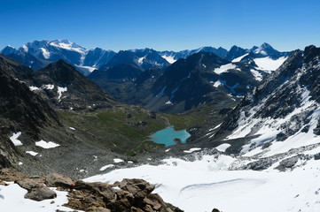 Picturesque view of blue mountain lake. Altai Mountains