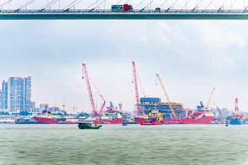 Fototapeta premium Wharf and shipyard in Zhanjiang Bay