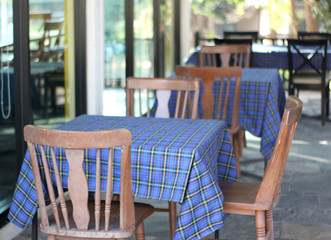 Table and chairs, outdoor cafe restaurant