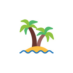 Fototapeta na wymiar Sea and coconut palms flat icon, vector sign, Palm trees island colorful pictogram isolated on white. Travel symbol, logo illustration. Flat style design