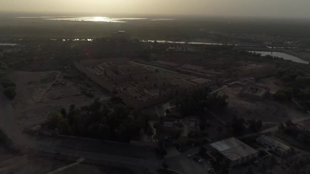 Drone shot of the ancient city of Babylon in Iraq