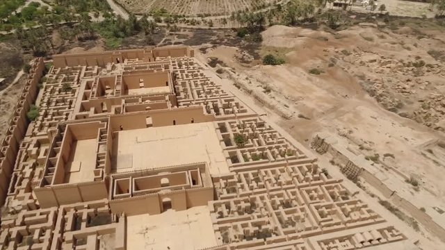 Drone shot of the ancient city of Babylon in Iraq