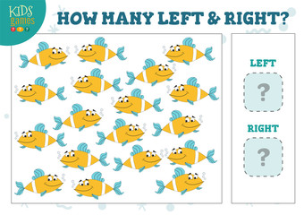 Fototapeta premium How many left and right cartoon fish kids development activity.
