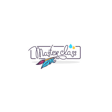 master class and creative courses, hand drawn doodle logo, label, emblem