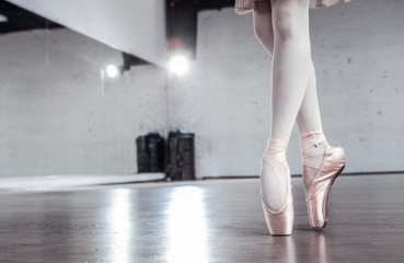 Close up of beautiful slim dancers legs