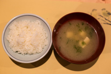 Miso soup and rice for traditional Japanese cuisine