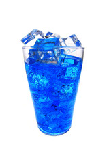 blue curacao drink with ice cubes