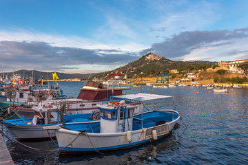 Fototapeta na wymiar Port for Fishing Boats on the Southern Italian Mediterranean Coast at Sunset