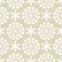 Floral print. White pattern on olive green seamless background