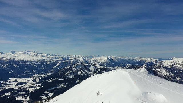 Dachstein view from Tauplitz. Beautiful winter day with lots of snow in the European Alps.