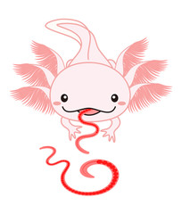 エサを食べるウーパールーパー イラスト　ピンク