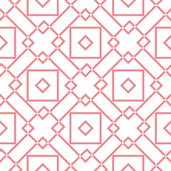 Pink geometric square design on white background. Seamless pattern