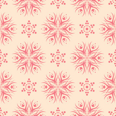 Naklejka na ściany i meble Floral seamless pattern. Pink design on beige background