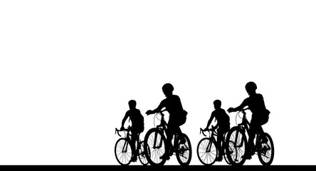 Fototapeta na wymiar Silhouette group friend and bike relaxing on white background