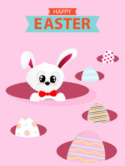 Happy Easter bunny hunt with Paint eggs Different pattern template vector, illustration