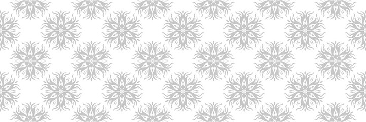 Fototapeta premium Floral gray print on white. Long seamless pattern